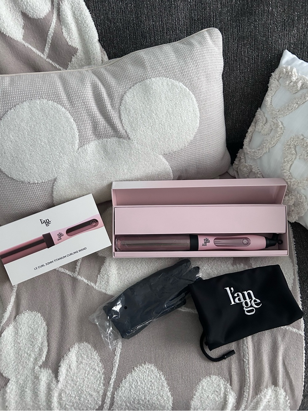 Lange Rose Gold and Light Pink 32” Barrel Curling Wand.